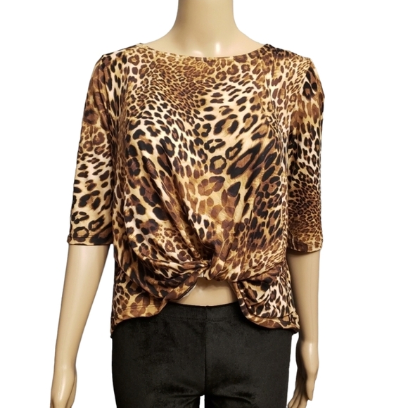 Leopard Half Sleeve Crop and Knot Wrap Top Size S - Picture 1 of 11